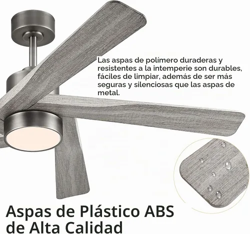 Vista 8 de WINGBO Ventilador de techo ABS DC de 54 pulgadas con luces, ventilador de techo de grano de madera ABS de 5 aspas con control remoto, motor CC