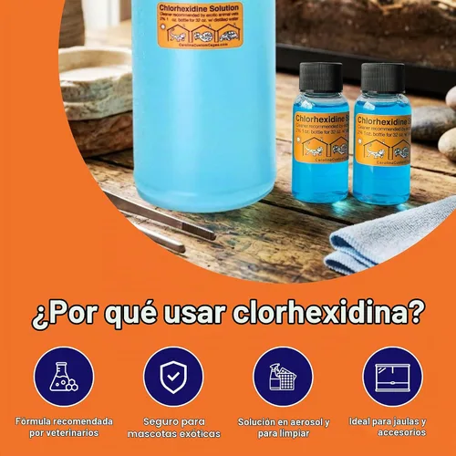 Vista 7 de CAROLINA CUSTOM CAGES Solución de clorhexidina al 2%; pulverizador de 32 onzas, más 2 repuestos