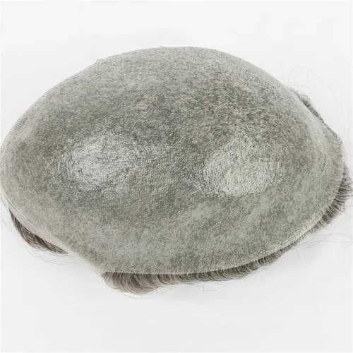 Vista 6 de Peluca de pelo gris para hombres, 8x10 pulgadas para hombres, sistema de cabello de piel ultra fina de 0.003 in, reemplazo de cabello con bucle en V