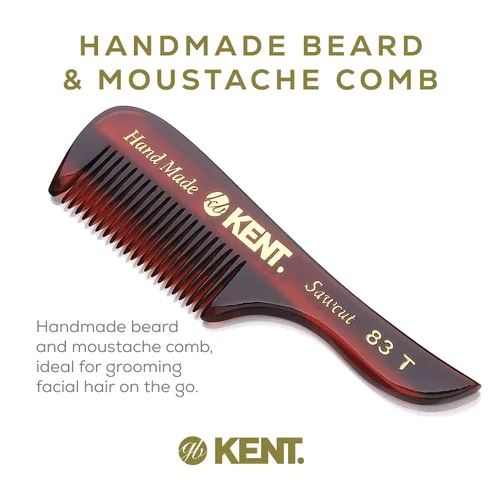 Vista 3 de Kent Peine de bolsillo para barba y bigote de caballero pequeño 83T, tamaño de bolsillo dentado fino para aseo y peinado del vello facial. Corte