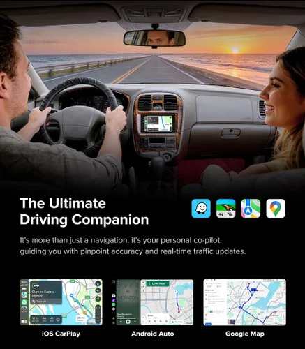 Vista 4 de Estéreo de coche de doble DIN de 7" Android 13.0 CarPlay y Android Auto Salidas de 240 W, 4.1 canales / actualización de pantalla QLED / AM & FM