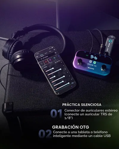 Vista 6 de MOOER Amplificador de auriculares con procesador multiefectos M1, pedales de guitarra bajo con 128 modelos de efectos de guitarra, 21 modelos