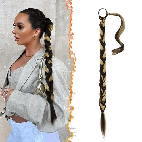 Vista 61 de Barsdar Extensión de 26 Pulgadas de Cola de Caballo Trenzada Larga con Banda Elástica - Extensiones de Cabello en Cola de Caballo Recta y Elegante