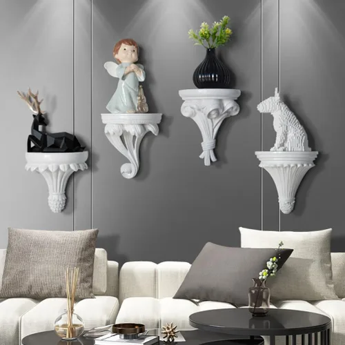 Vista 2 de Cabilock Estante flotante de pared de resina de estilo nórdico, estante de almacenamiento para decoración del hogar, organizador compacto para baño