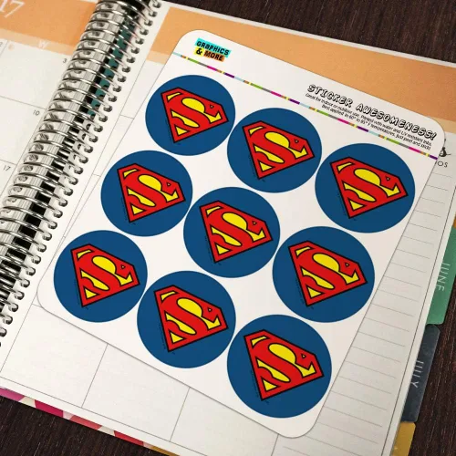 Vista 5 de Superman Classic S Shield Logo Planificador Calendario Scrapbooking Artesanía Pegatinas