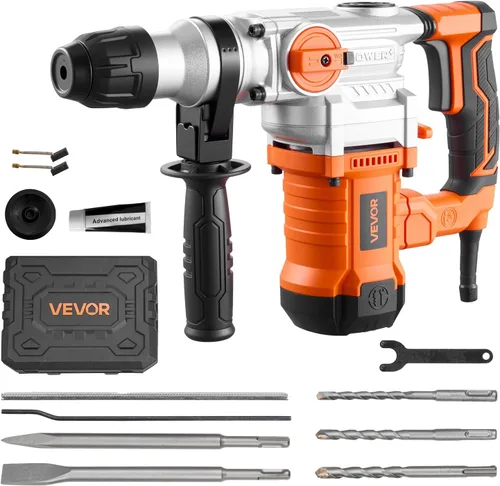 Vista 14 de VEVOR Taladro de martillo rotatorio SDS-Plus de 1 pulgada, taladros con cable de 8 amperios, martillos cinceladores resistentes con embrague