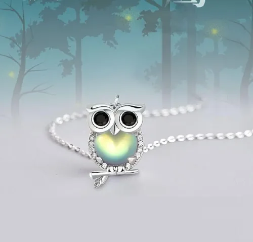 Vista 7 de Lam Sence Collar con colgante de búho de plata de ley con diseño de piedra lunar, Metal, Piedra de luna