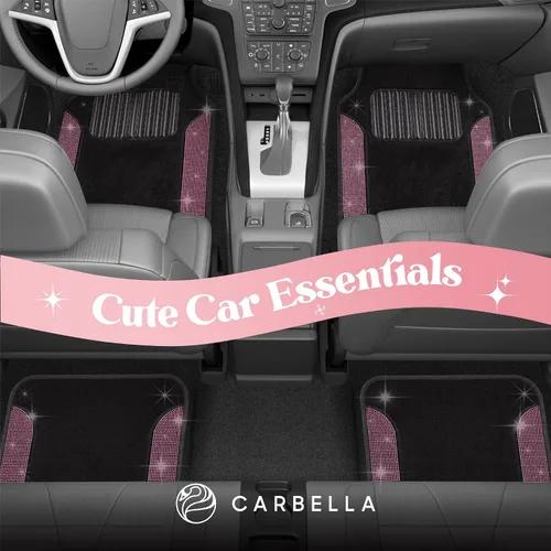 Vista 2 de Carbella Juego de 4 Alfombrillas de Coche con Diamantes Brillantes Estilo Bling, Alfombrillas de Suelo de Coche de Cristal de Strass Brillante