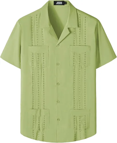Vista 20 de JOGAL Camisas guayabera para hombre cubanas de manga corta casuales con botones para la playa