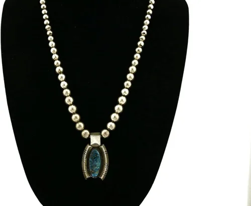 Vista 6 de Navajo - Collar de turquesa con diamantes azules de plata 925 hecho a mano, turquesa