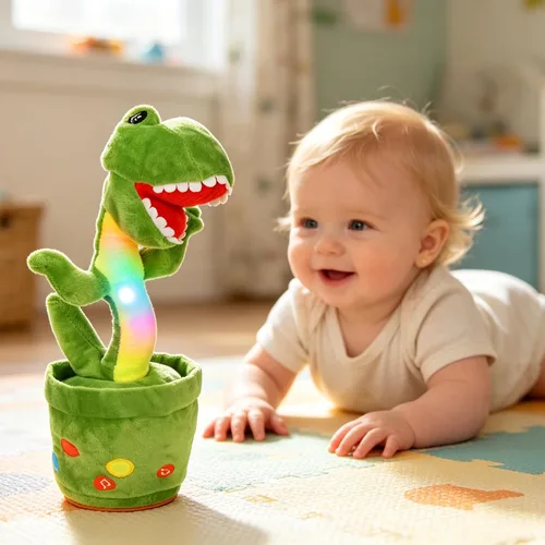 Vista 2 de Hopearl Dinosaurio bailarín brillante repite lo que dices – Talking T-Rex Wriggle Singing Mimicking Twisting Light Up Juguete de peluche animado
