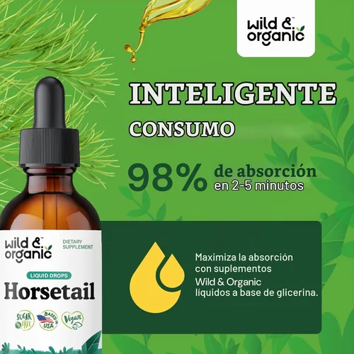 Vista 4 de Wild & Organic Gotas de Extracto de Cola de Caballo - Soporte para Cabello, Piel y Uñas - Suplemento Líquido de Cola de Caballo - Tintura a Base