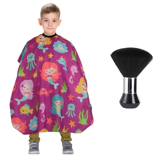 Vista 11 de Capa de peluquería para niños con cepillo para el cuello, capa profesional de corte de pelo con cierre a presión ajustable