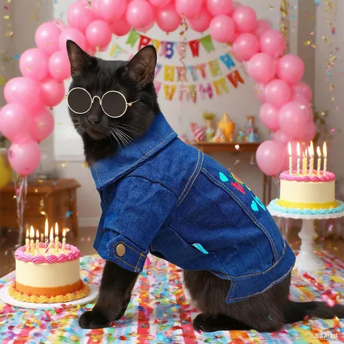 Vista 5 de Chaqueta de mezclilla para perro con anillo en D, abrigo de mezclilla azul, trajes para perros pequeños, gatos, macho, niña, ropa de cumpleaños