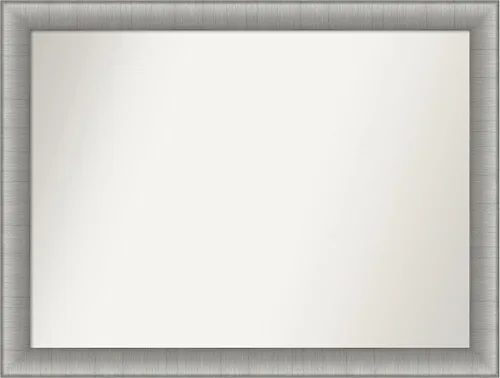 Vista 314 de Amanti Art Espejo de baño plateado para sobre el fregadero, 28 x 37 pulgadas, elegante espejo rectangular de peltre cepillado, marco de madera