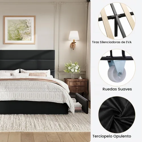 Vista 7 de SHA CERLIN Base de cama de plataforma de tamaño matrimonial con 4 cajones de almacenamiento, cabecera tapizada de terciopelo, base de colchón