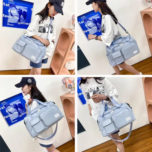 Vista 412 de Pequeña bolsa de gimnasio para mujer, bolsa de viaje con compartimento para zapatos