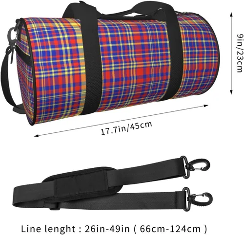 Vista 2 de Large Duffle Bag for Travel - Retro Purple Red Plaid Print Gym Bag for Women Men, Travel Foldable Bags for Women Men with Zippered Multiple Pockets