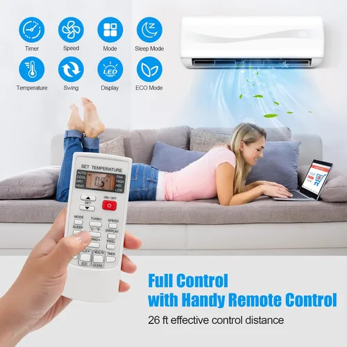 Vista 5 de RELAX4LIFE Mini sistema de aire acondicionado dividido/calefacción, 9000 BTU sin conductos Mini Split Aire acondicionado con bomba de calor, control