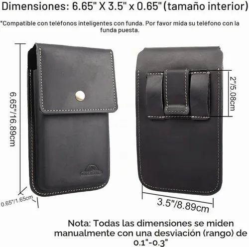 Vista 5 de Topstache Funda grande de cuero para cinturón, funda de celular con clip para cinturón para S23 S22, bolsa de cuero para iPhone 14 Pro, 14 Negro