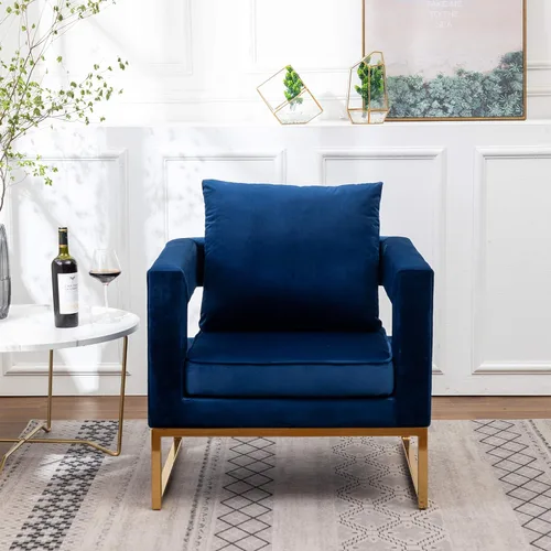 Vista 4 de Roundhill Furniture Lenola - Silla tapizada con brazos, color azul, 29.75 pulgadas de profundidad x 27.5 pulgadas de ancho x 34.5 pulgadas de alto
