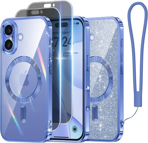Vista 23 de Meifigno - Funda diseñada para el iPhone 16 Pro de 6.3", [Tarjeta de purpurina y correa para la muñeca] [Compatible con MagSafe]