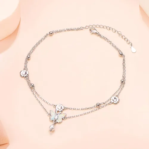 Vista 5 de Tobillera de plata de ley S925 ajustable para mujer