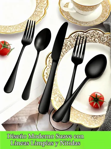 Vista 7 de Cucharas negras, juego de 16 cucharas de acero inoxidable de grado alimenticio, 6.7 pulgadas, acabado espejo y aptas para lavavajillas, nuevos Negro