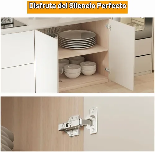 Vista 4 de Paquete de 2, 1 Par de Bisagras de Gabinete de Cocina sin Marco, Cierre Suave, Superposición Completa, Europea, Copa de 35mm, Bisagra de Puerta