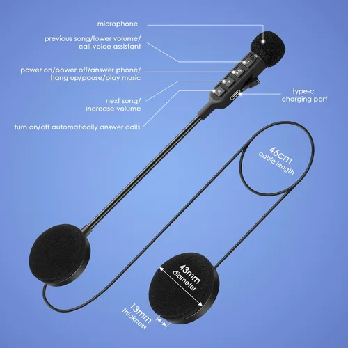 Vista 7 de Auriculares Bluetooth 5.3 para casco de motocicleta con batería de 900 mAh, auriculares inalámbricos para exteriores manos libres, control