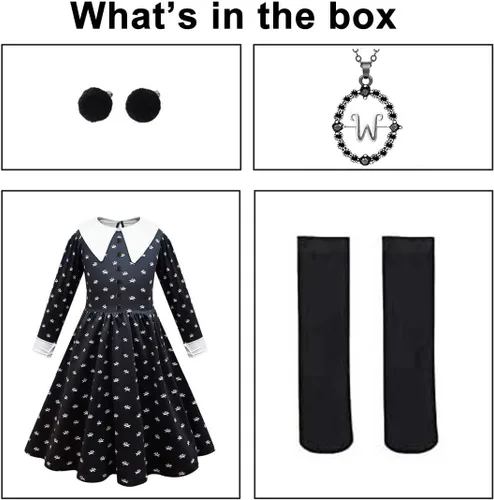 Vista 4 de YUEGOO Vestido de disfraz negro para niñas, disfraces de Halloween, vestido de fiesta de cosplay con accesorios de 3 a 12 años