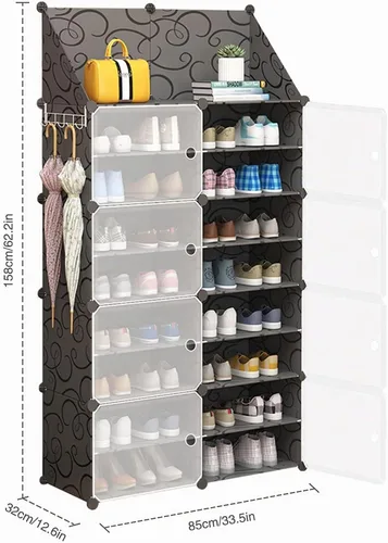 Vista 2 de Jomifin Gabinete de almacenamiento de zapatos 32-64 pares con puertas Negro-8