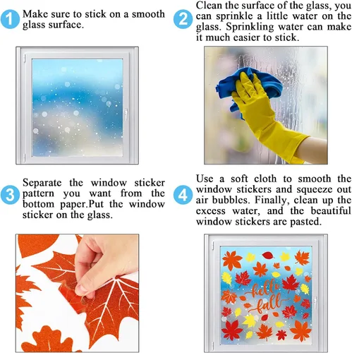 Vista 7 de Whaline 105 calcomanías de ventana de hojas de arce con purpurina de otoño, coloridas calcomanías de vidrio de doble cara para otoño, cosecha