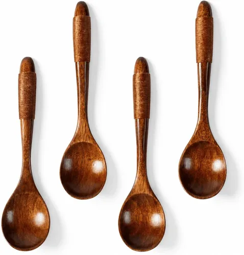 Vista 10 de 2 PCS Cucharas de Madera para Miel, Cucharas de Madera Pequeñas de 6.7 Pulgadas - Excelentes para Té, Café y Sopa, Pequeño Juego de Cucharas de Mesa