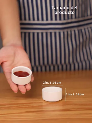 Vista 2 de Juego de 6 mini ramequines de porcelana de 1 oz, plato pequeño para soufflé de cerámica, exactamente diseñado para salsa, salsa de tomate, salsa