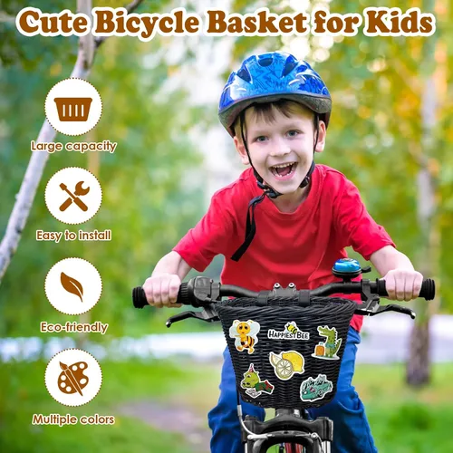 Vista 6 de Cesta delantera para bicicleta de niños, tejida a mano multicolor, para niños y niñas