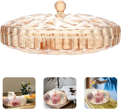 Vista 5 de YARDWE Bandeja de aperitivos con tapa, caja de plástico para dulces, soporte para frutos secos, bandeja redonda de frutas secas, bandeja