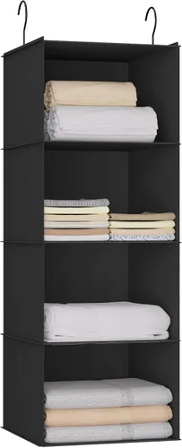 Vista 17 de Organizador colgante para armario y almacenamiento con 3 estantes, estantes colgantes plegables de montaje fácil para guardar ropa, bolsos, zapatos