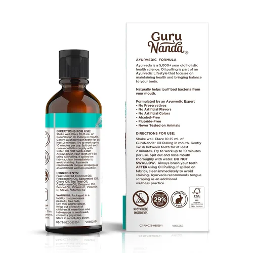 Vista 9 de GuruNanda Enjuague bucal con extracción de aceite CocoMint tamaño de viaje, 7 aceites esenciales y vitaminas, promueve el aliento fresco y encías