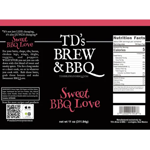 Vista 2 de TD's Brew & BBQ SWEET BBQ LOVE Rub & Seasoning - BBQ Rub - Sweet BBQ Rub - Smoke Rub