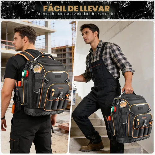 Vista 7 de Mochila de herramientas, mochila de herramientas de apertura completa resistente para hombres con base moldeada impermeable, mochila grande