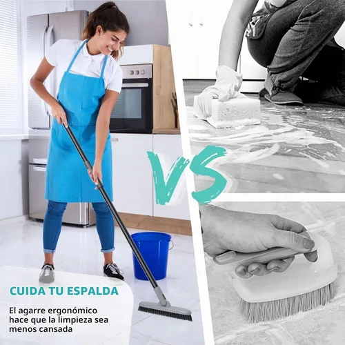 Vista 2 de Cepillo de lechada con mango largo, herramienta limpiadora de azulejos de 49 pulgadas para ducha, fregadora de pisos para limpieza de baño
