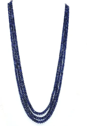 Vista 4 de Collar de zafiro azul genuino de 3 hebras, cuentas de Rondelle facetadas, collar de cuentas de zafiro, impresionante y elegante collar de piedra
