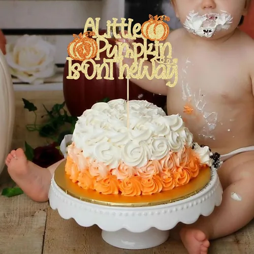 Vista 7 de Gyufise 1 pieza de decoración de pastel de calabaza con purpurina con purpurina para decoración de pastel de calabaza para otoño, baby shower, niños