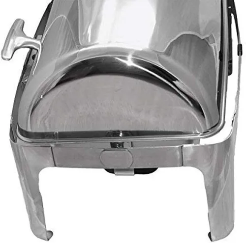 Vista 2 de TigerChef - Juego de platos de bufé de acero inoxidable con tapa enrollable, juego de calentador de bufé con 2 pinzas de gel combustible y plástico