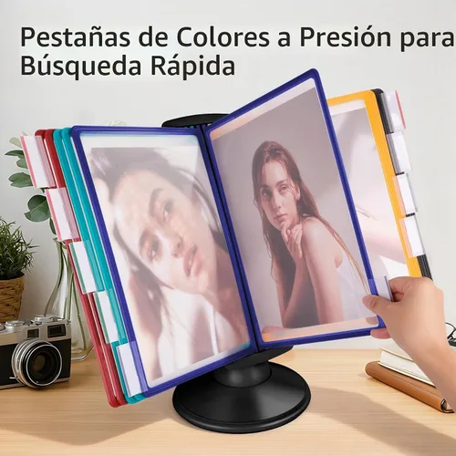 Vista 4 de Antner Sistema de referencia y visualización de escritorio de 10 bolsillos con base ajustable de 360°, organizador de referencia de escritorio