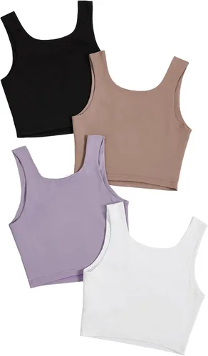Vista 2 de GORGLITTER Camiseta corta de 4 piezas con cuello cuadrado para mujer, sin mangas, estilo casual