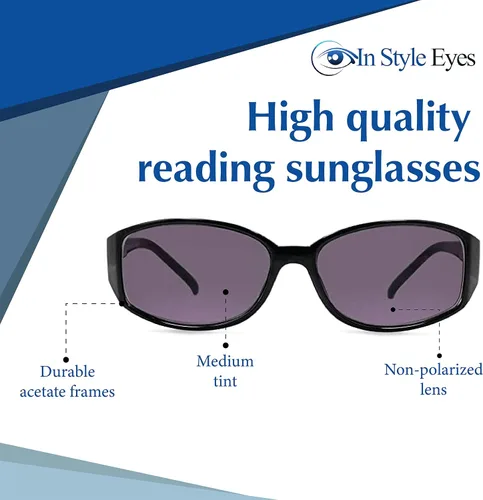 Vista 3 de In Style Eyes Elegantes lentes de sol de lectura completa - Lentes de sol de montura ovalada con montura completa, lentes no polarizados tintados