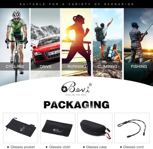 Vista 7 de Bevi Gafas de sol deportivas polarizadas ultraligeras TR90, lentes de montura flexibles y duraderas para hombres y mujeres