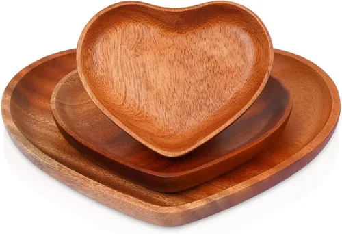Vista 10 de VieWood Juego de 2 platos de madera con forma de corazón, platos clásicos irrompibles, fáciles de limpiar y ligeros para platos, aperitivos, postres